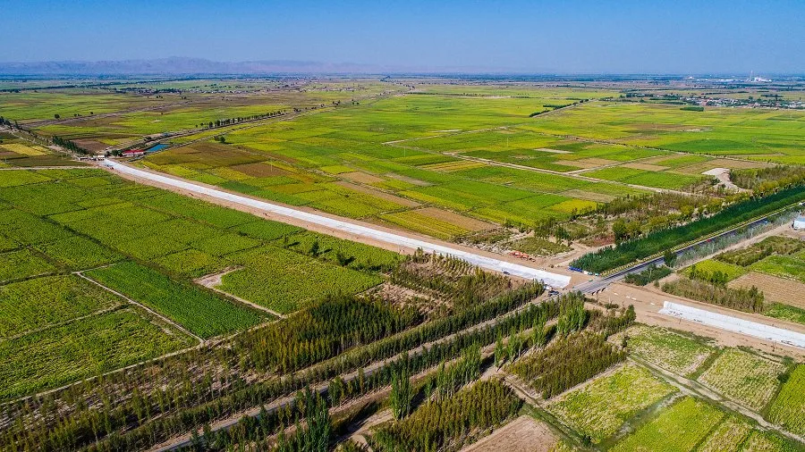 Aerial view of completed canal lining project
